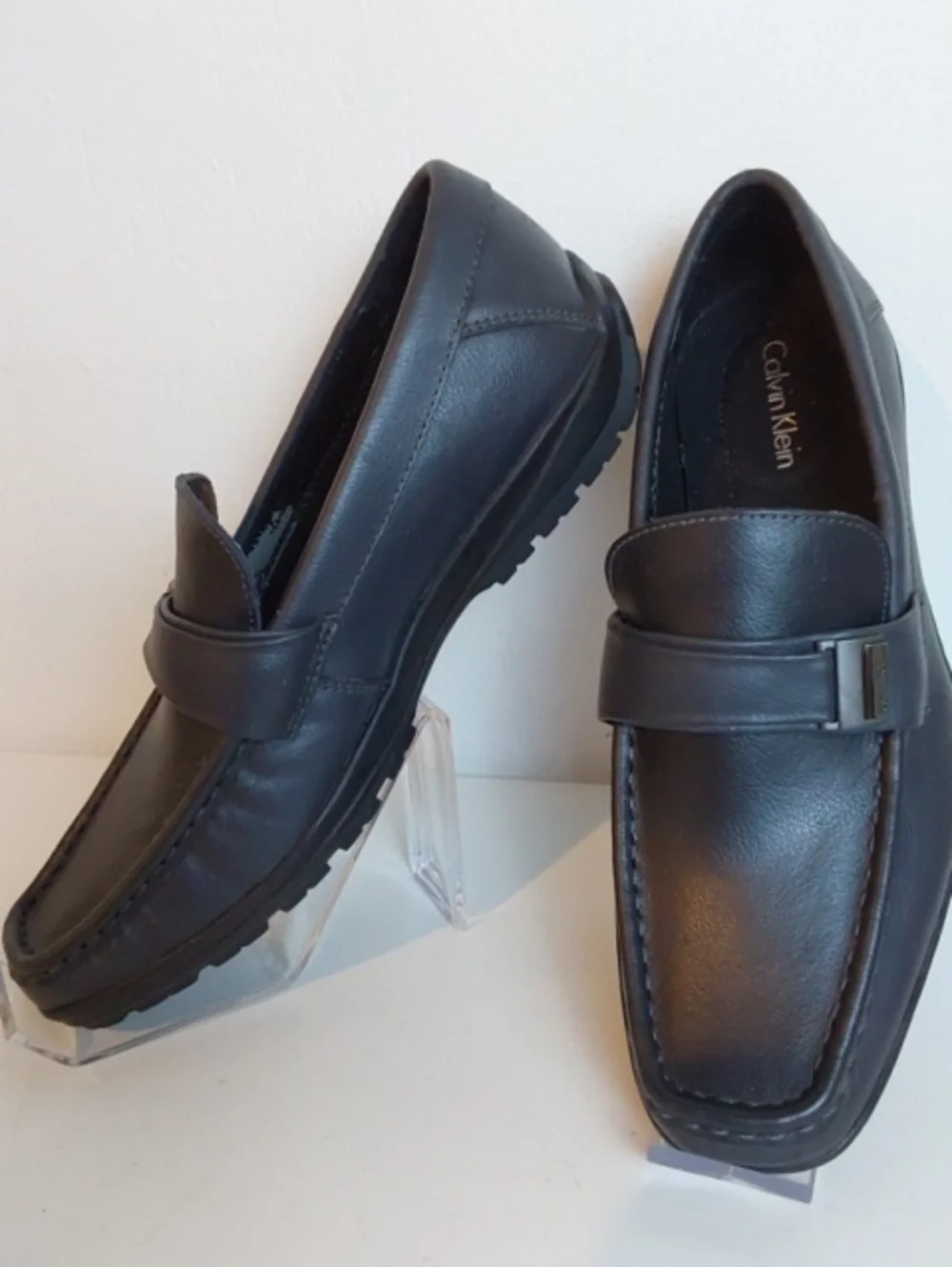 Calvin Klein| Men's Black Leather Quinlan Driving Loafers Mocs Luxe Sz.9.5
